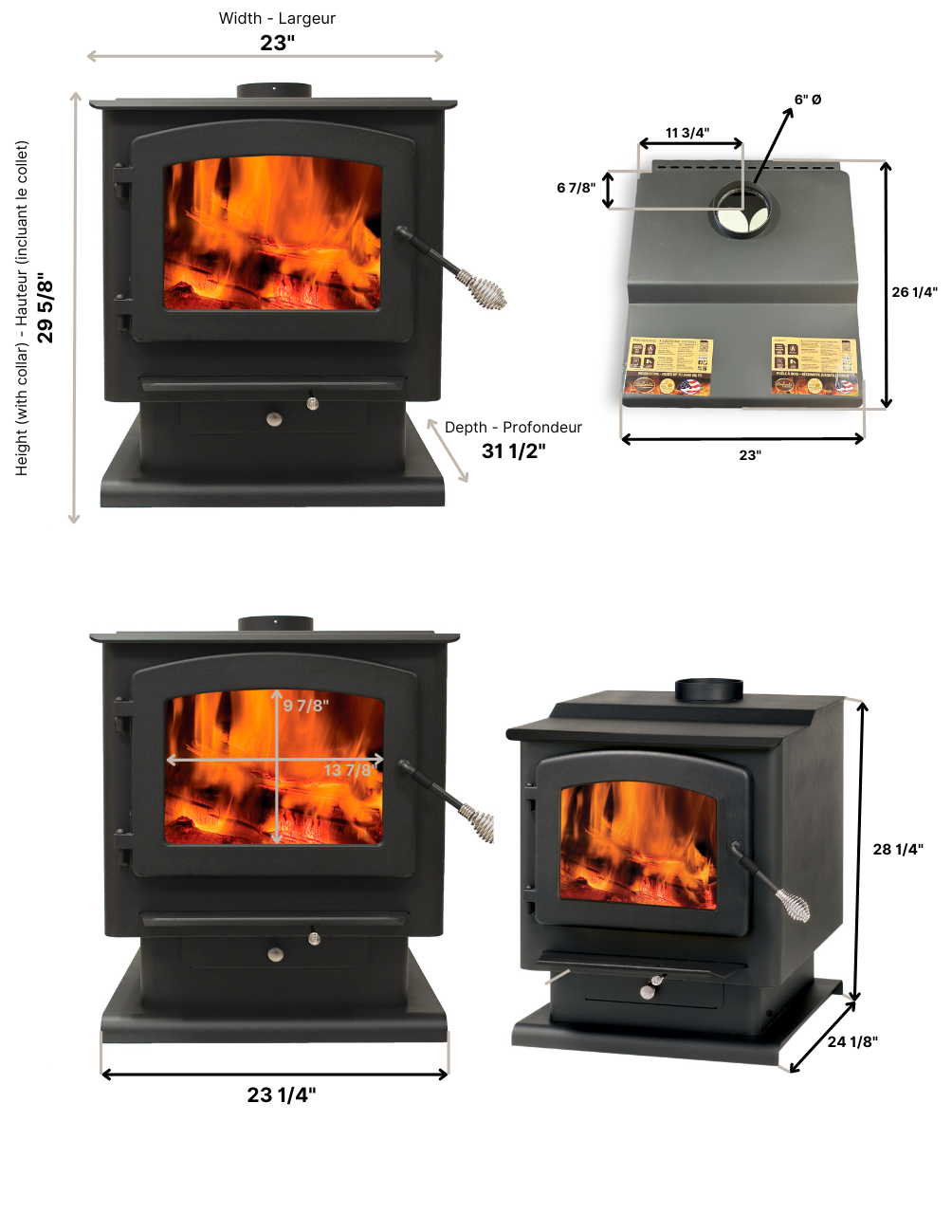 32-NC Wood Stove - EPA Certified - Heats up to 2,400 sq. ft. - up to 20  Logs - Pedestal Model with/without glass overlay - Made in USA.